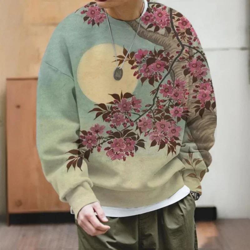 

Мужская толстовка с капюшоном Ukiyoe Ripple Animal с 3D-принтом, ретро-растительный узор, осенний свободный свитер с длинным рукавом, модный большой размер 6XL