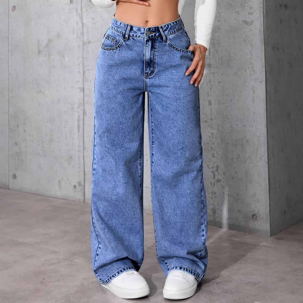 Black High-Waisted Loose Wide-Leg Floor-Length Trousers for Women