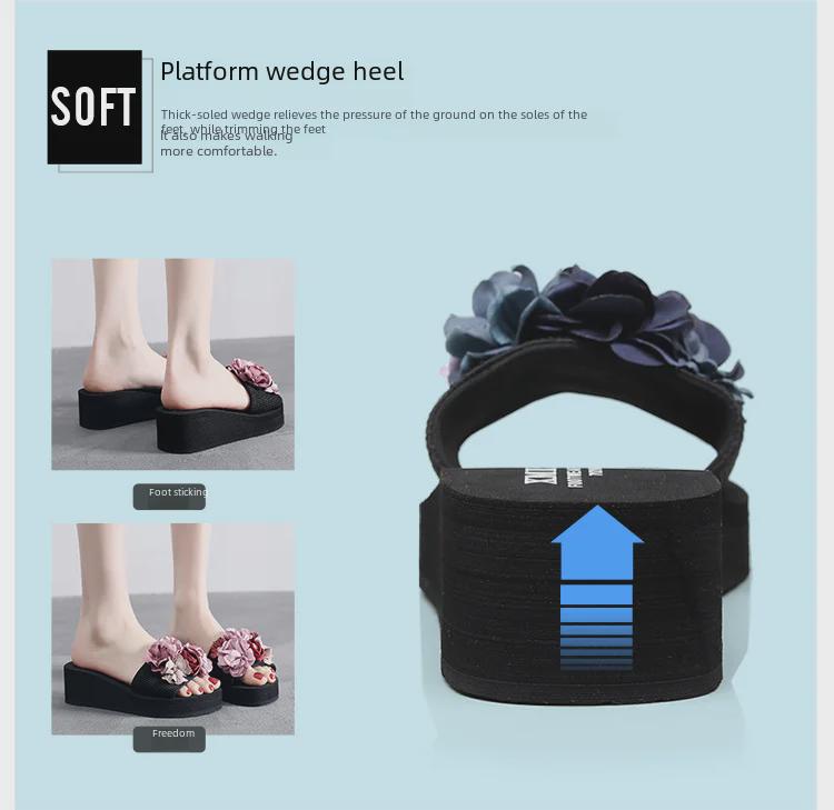 Dámské letní klínkové žabky: Plážové sandály na vysokém podpatku s protiskluzovou podrážkou