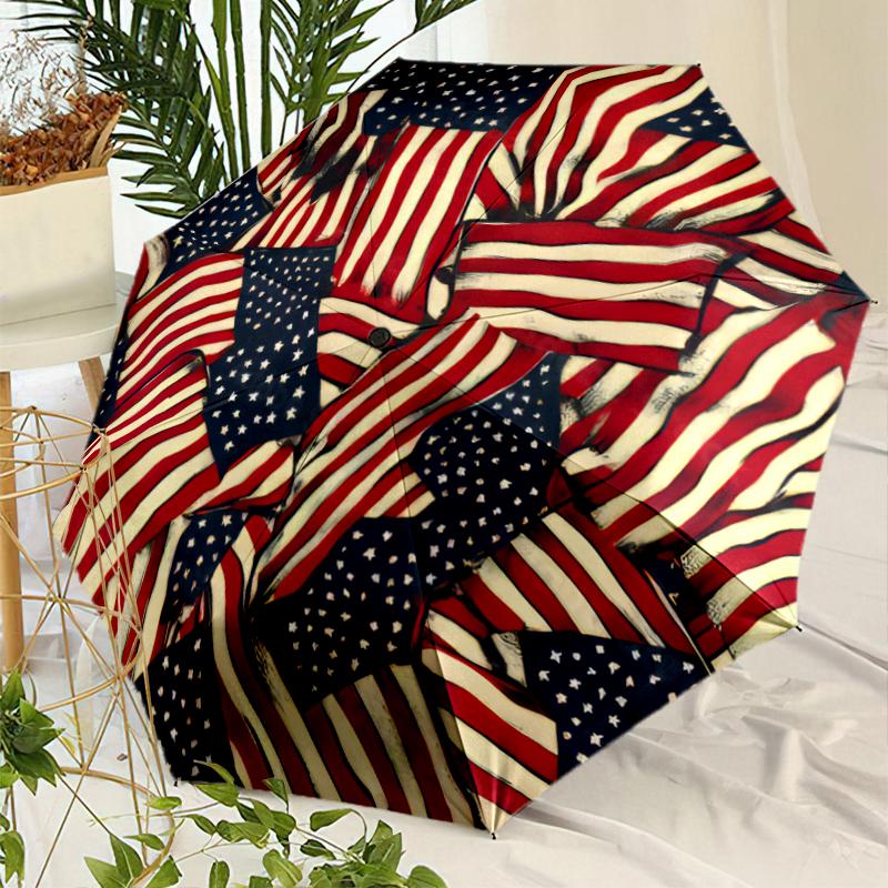 American Flag Fashionable Automatic Opening/Closing Folding Umbrella. Portable and Foldable, Ideal for Gift, Travel, and Daily Use