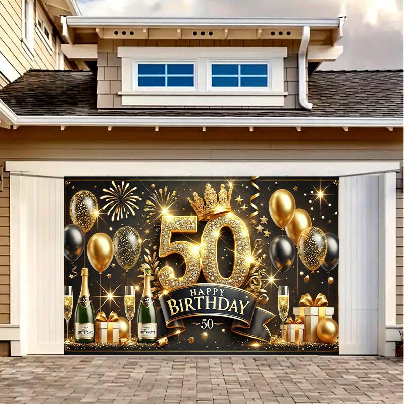 1 piece of luxurious 50th birthday celebration banner - durable polyester fabric, gold and black theme, party decoration