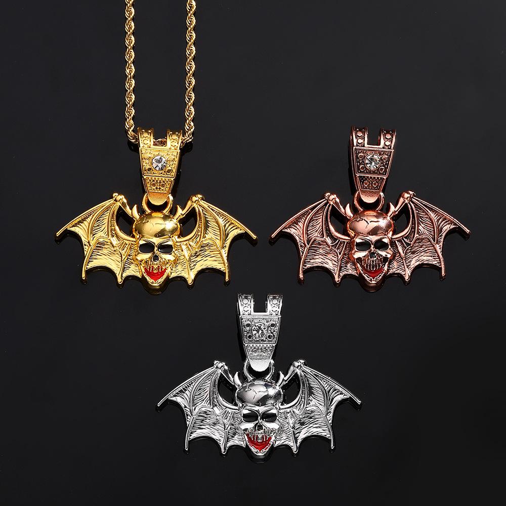 Hip Hop Halloween Skull Alloy Oil Drop Pendant Personality Exaggeration Men'S Necklace