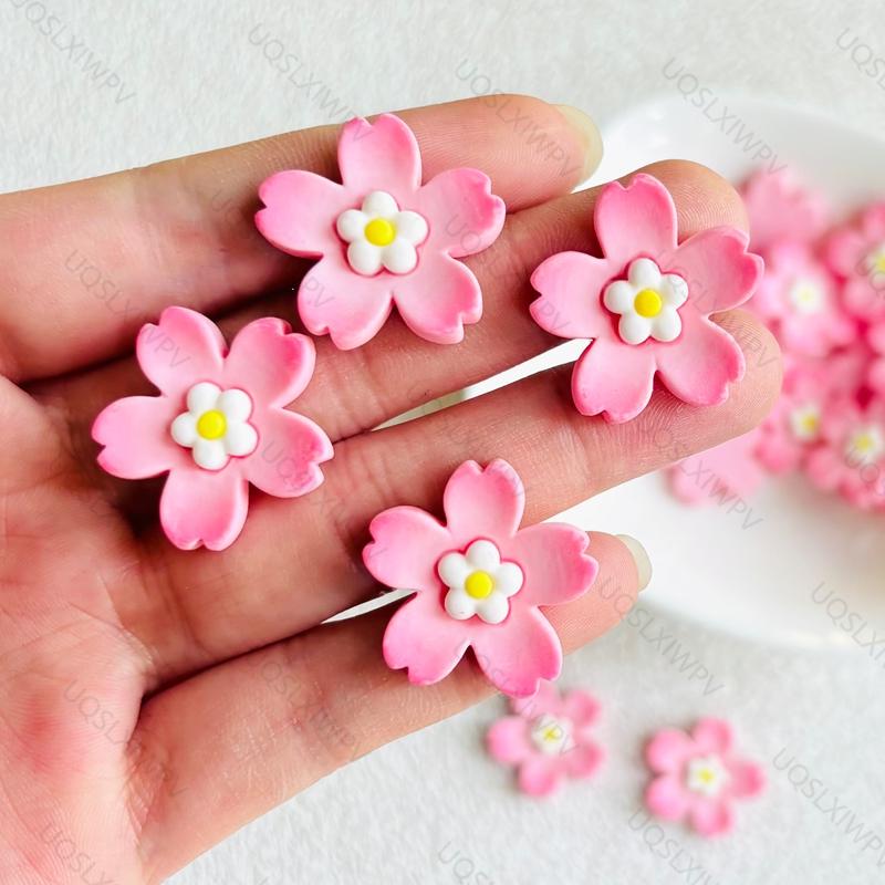 10 New Resin Pink Cherry Blossom Flat Back Flower Accessories Diy Jewelry Decoration Crafts A151