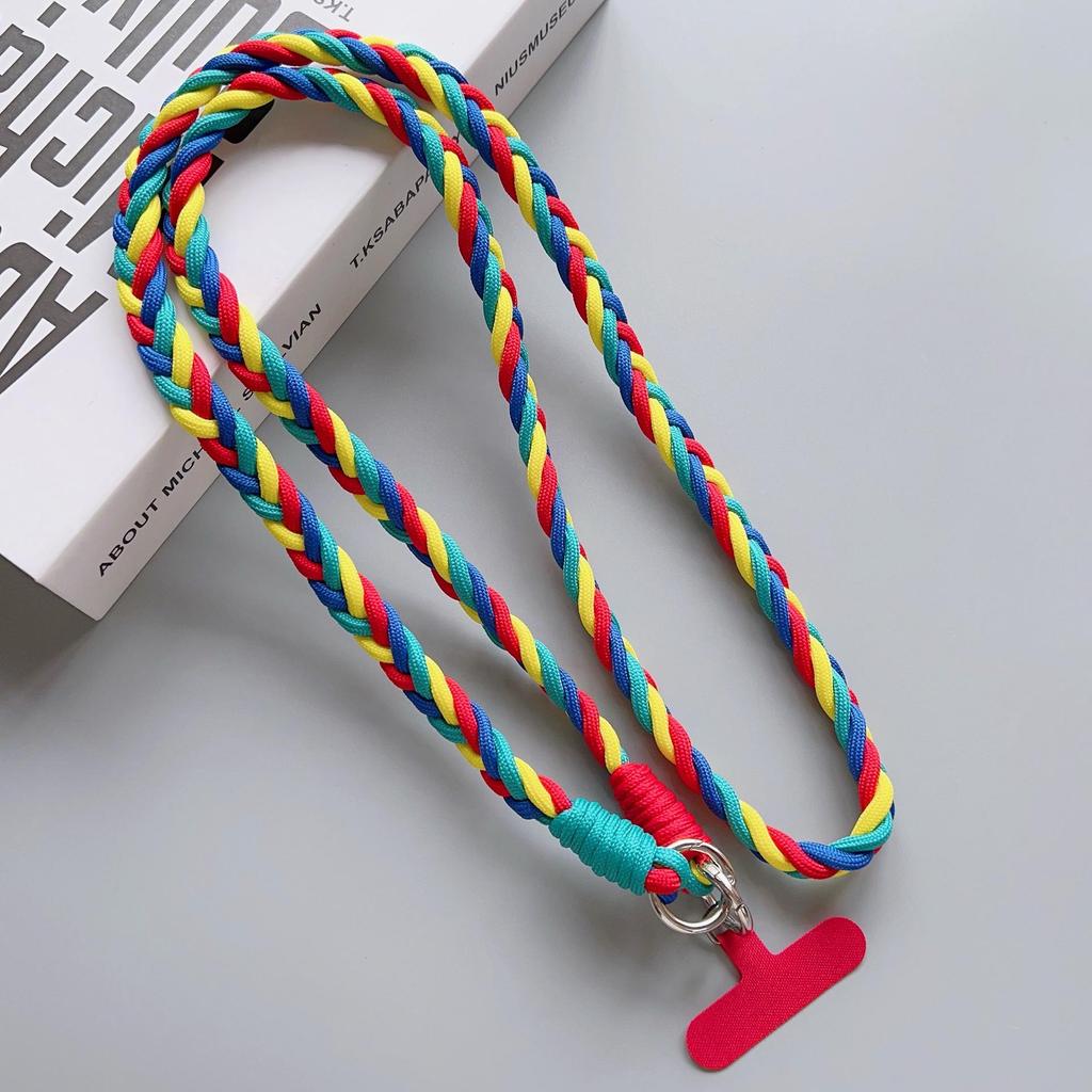 Stylish Braided Crossbody Lanyard: Adjustable, Four-Strand, Color-Block, Anti-Drop Phone Chain