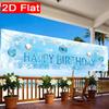 Happy Birthday Snowflake Banner, Blue White Design, Polyester Outdoor Wall Fence Yard New Year Winter Wonderland Decoration