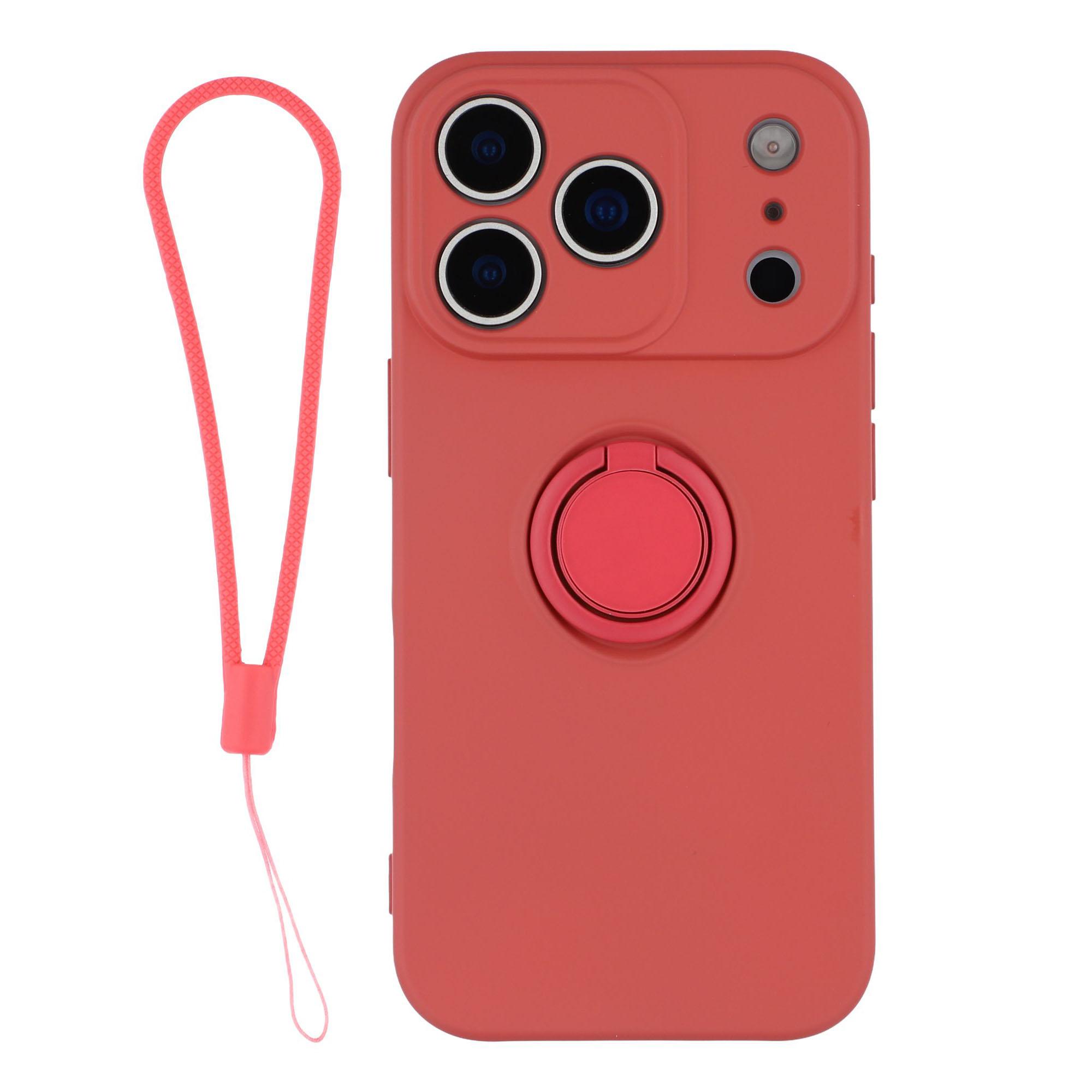 

For iPhone 17 Pro Max Silicone Case with Strap Ring Kickstand Phone Cover Red