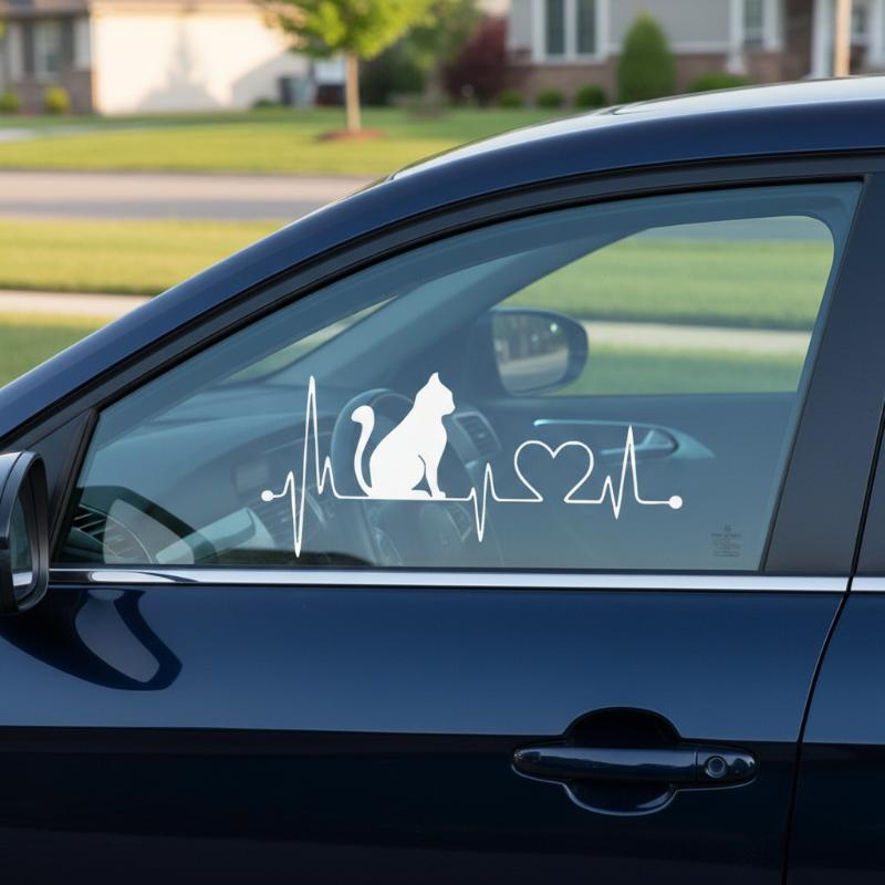 2PCS Car Sticker Pet Cat Heartbeat Lifeline Creative Truck Automobiles Motorcycles Exterior Accessories