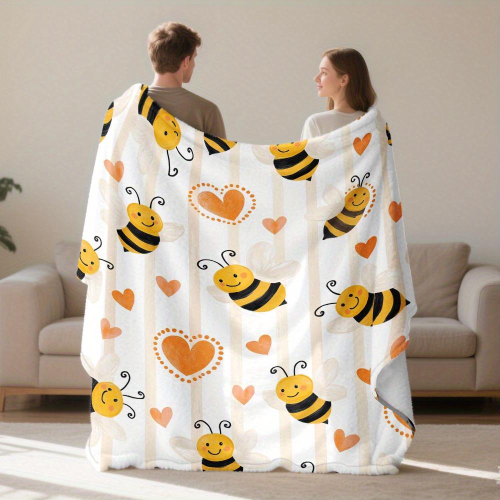 Süße Bienen-Print-Decke, Weiche Gemütliche Warme Überwurfdecke für Camping, Outdoor-Abenteuer, Autofahrten, Bett, Büro, Leicht zu Reinigen