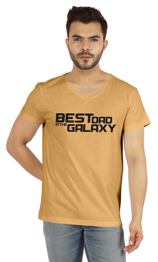Inkmeso V-Neck Tee Shirt For Men Graphic Print   Best Dad In The Galaxy   Tshirt For Father's Day Gift Jersey