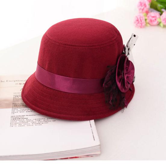 Women Retro Floral Bowler Hat Solid Color Cap for Party Prom Outdoor Travel