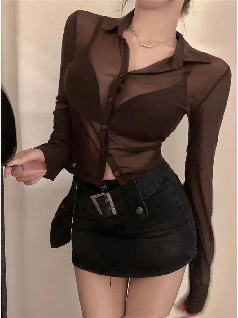 Women's Summer High Waist Black Mesh Shirt - Spicy, Chic, Sexy Sun Protection Top