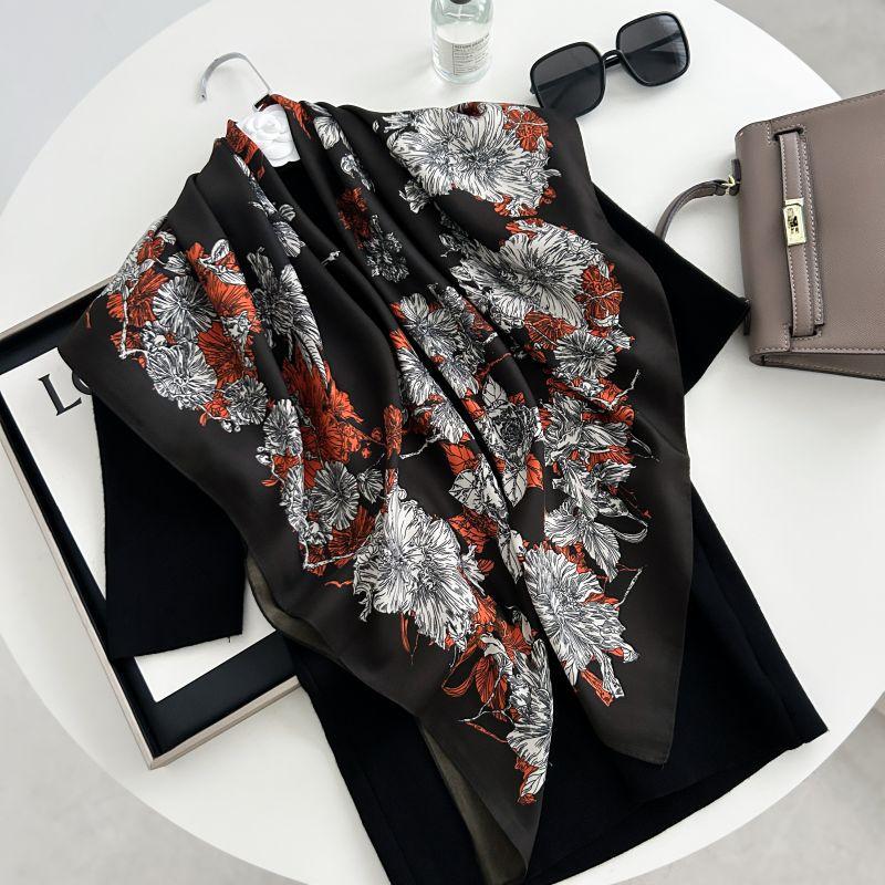 Letra Estampada Seda Imitada de Alta Qualidade Lenço de Seda Twill Decorativo Feminino