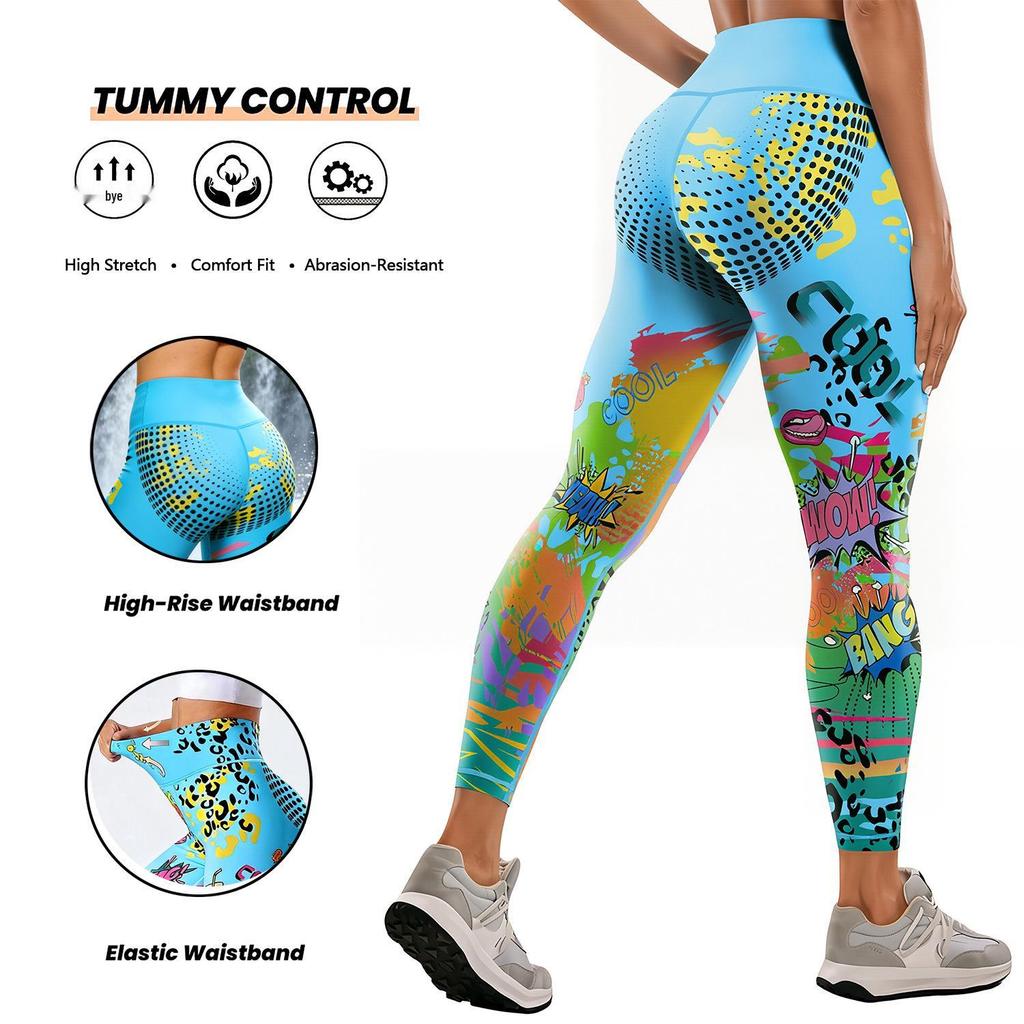 High-Waisted Women's Yoga Pants - Tummy Control, Printed Sportswear for Outdoor Fitness