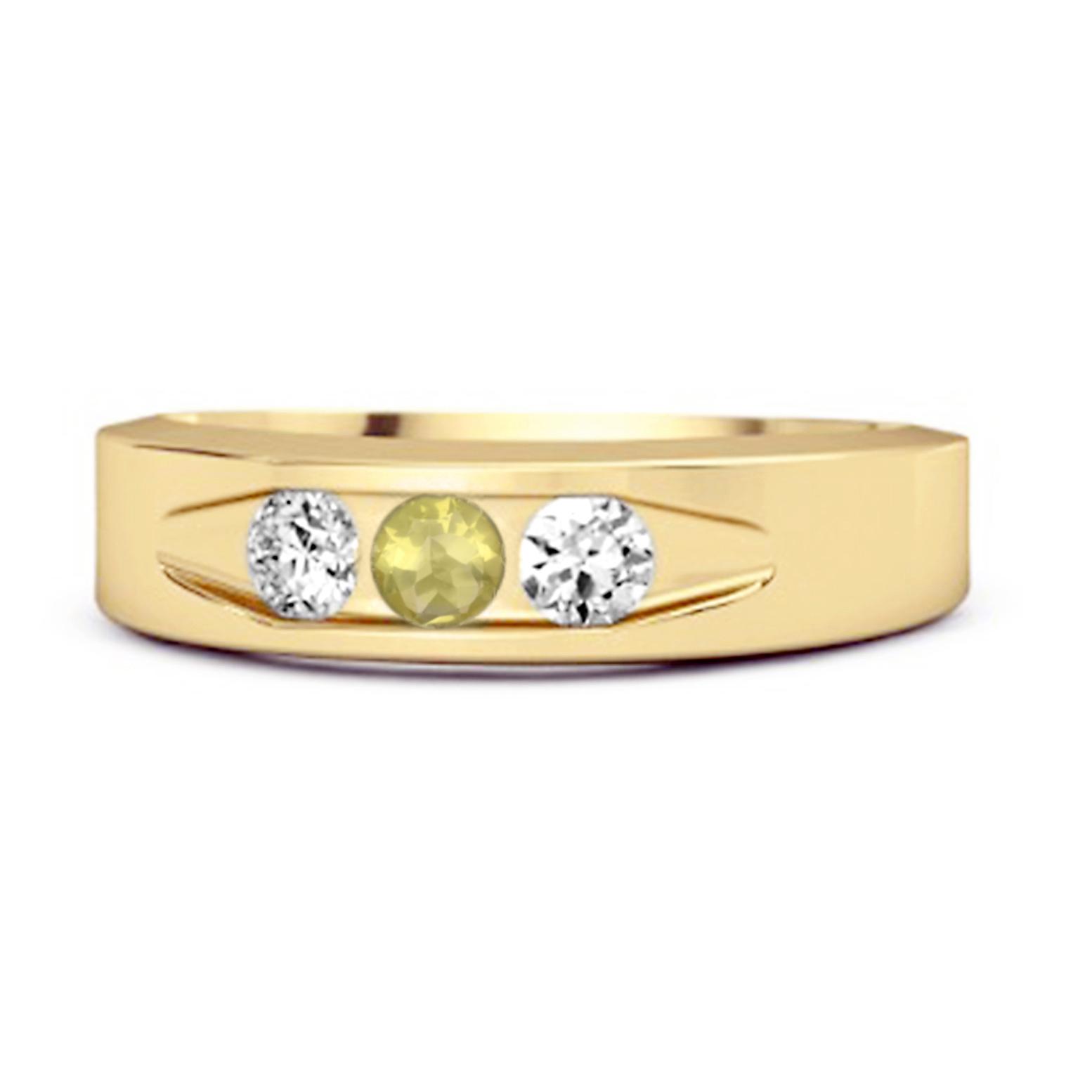Lemon Quartz Three Stone Band Ring - 925 Sterling Silver Gold Vermeil 12
