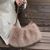 Fluffy Faux Fur Shoulder Bag Women Soft Elegant Underarm Bag Thin Shoulder Strap Plush Handbag Winter Versatile Commuter Totebag