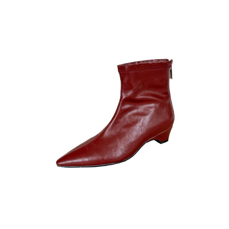 Autumn and winter new pointed thick heel high heel temperament French fashion zipper short boots