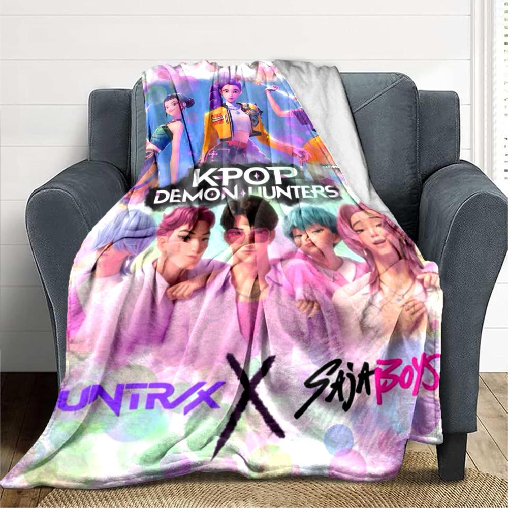 1PC KPOP Demon Hunters Blanket Lightweight Flannel Throw Blanket for Sofa, Bed, Travel, Camping, Livingroom, Office, Couch