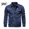 Solid Color Trucker Jacket Men Denim Jacket, Turndown Collar Button-Down Coat, Multi Pocket Retro Motorcycle Style Apparel Casual for Hip Hop