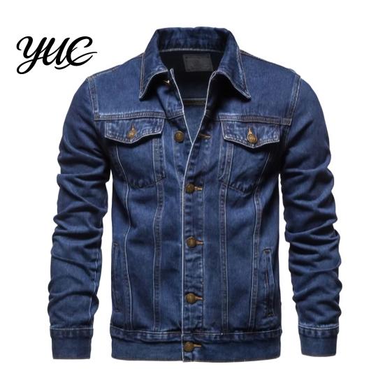 Solid Color Trucker Jacket Men Denim Jacket, Turndown Collar Button-Down Coat, Multi Pocket Retro Motorcycle Style Apparel Casual for Hip Hop