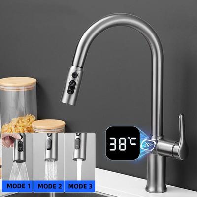 Temperatur Digital Display Pull Out Wasserhahn Küche Einzigen Griff Küche Waschbecken Rotation Mixer Sprayer Heiße Und Kalte Wasserhähne