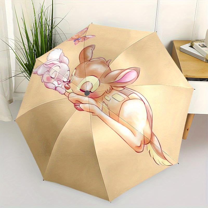 Bambi,Thumper Automatic Folding Umbrella - Simple 8-Rib Design, Bright Cartoon Pattern, Durable Iron Frame, Suitable For Travel, Outdoor, Be