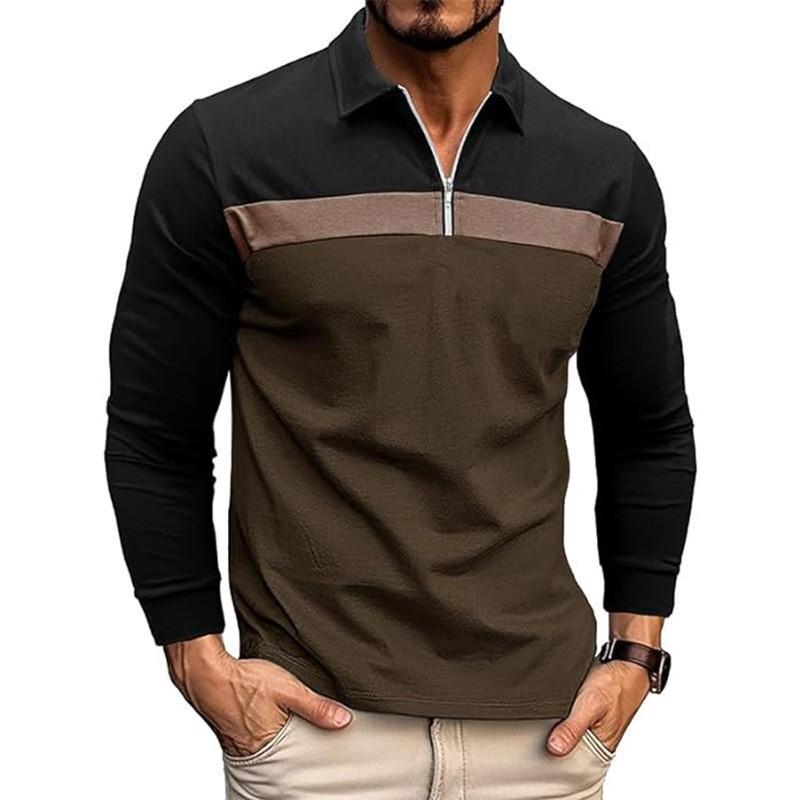 2025 Autumn and Winter New Lapel POLO Shirt Men's Long Sleeve Top