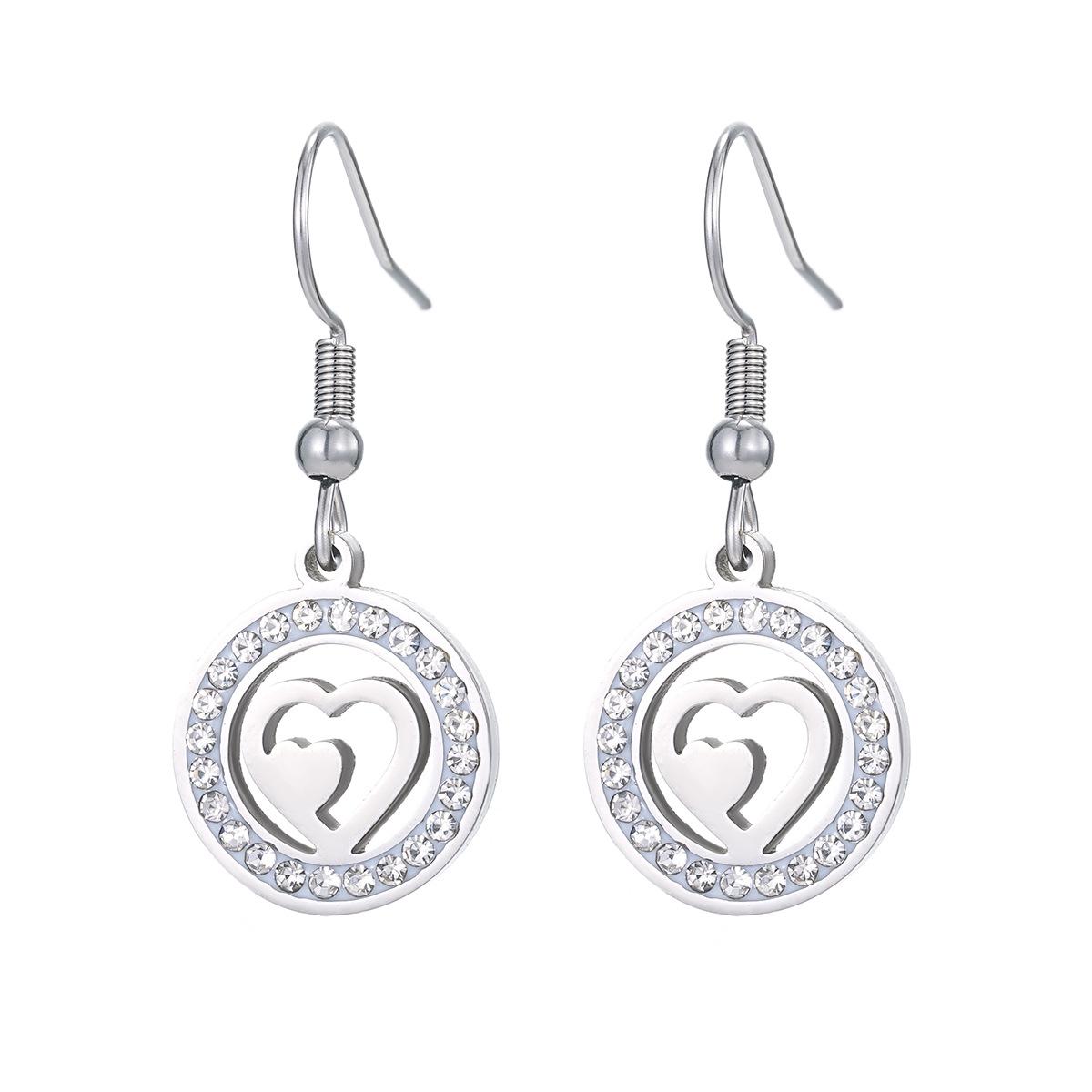 

Комплект из ожерелья и серег из нержавеющей стали с круглым фианитовым сердечком, женские сверкающие украшения для любви, хип-хоп-аксессуары