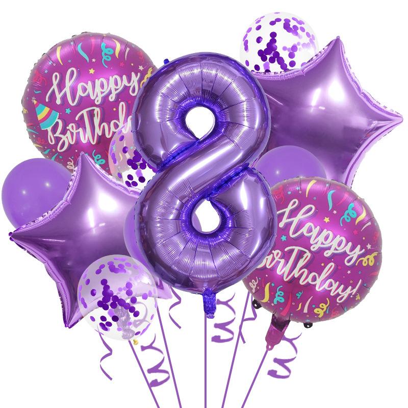 32-Inch Purple Digital Balloon Set, Happy Birthday, First-Year Party Supplies, Scene Decoration Supplies