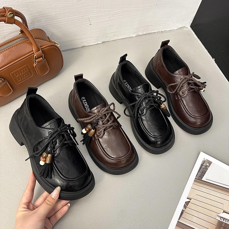 Flat bottom lace-up women's shallow mouth small leather shoes autumn new retro British style Japanese jk single shoes women