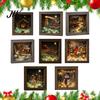 Ornamento Scatola Ombre 3D Luce Notturna Vetro di Mare Natalizia, Scena Invernale con Neve Decorazione in Legno Cornice Artistica con LED Caldo, Paesaggio per Tavolo di Casa