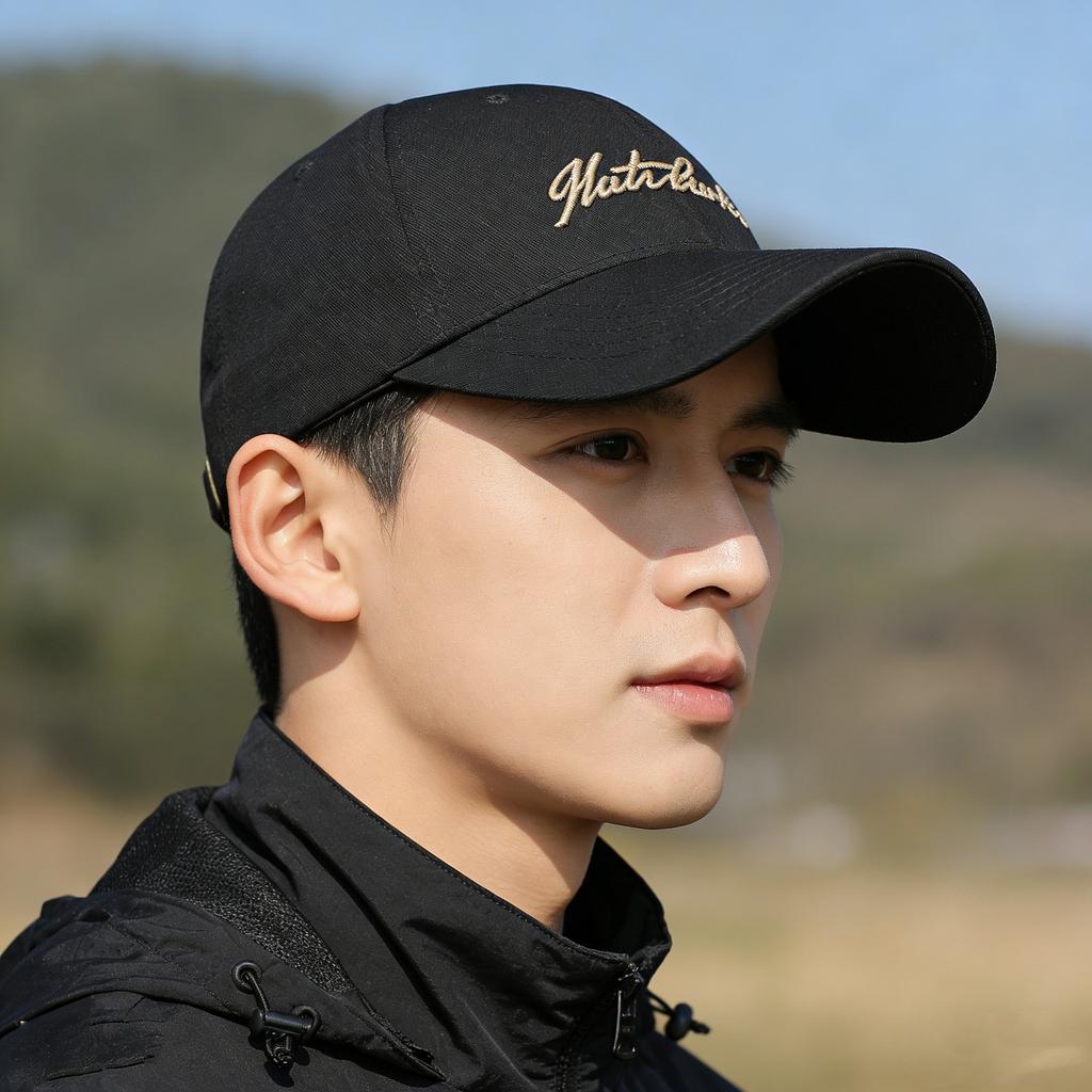 Korean-Style Retro Four-Season Washed Cotton Baseball Cap With Letter Embroidery, Unisex Hard-Top Simple Casual Dad Hat