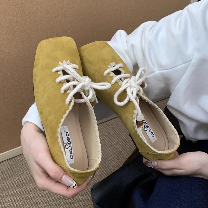 Fashion Square Toe Women Loafers Shoes Fashion Lace Up Ballet Flats Sport Shoes Casual Woman Sneakers 2025 Autumn Dress Chaussure Femme