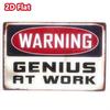 Vintage Metal Tin Sign Warning Genius At Work Retro Wall Decor