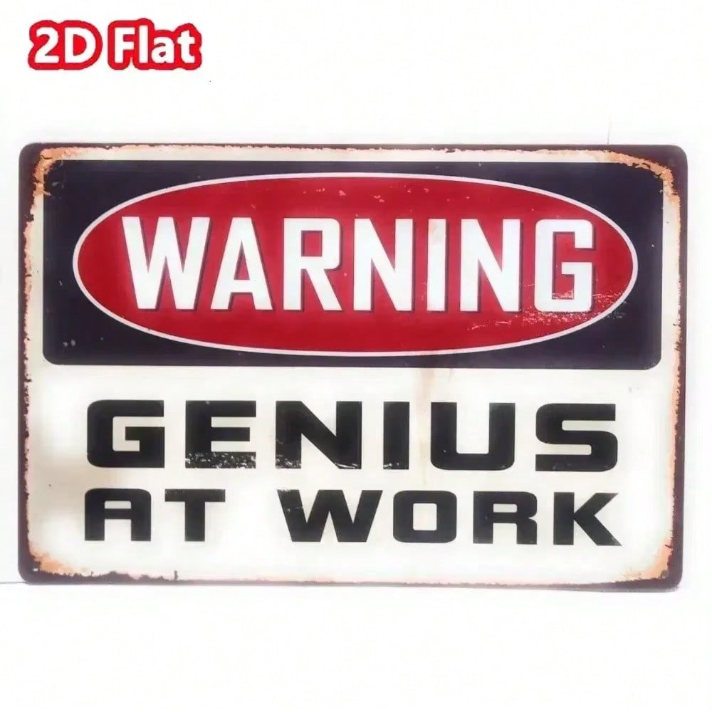 

Vintage Metal Tin Sign Warning Genius At Work Retro Wall Decor 20x30 різнокольоровий