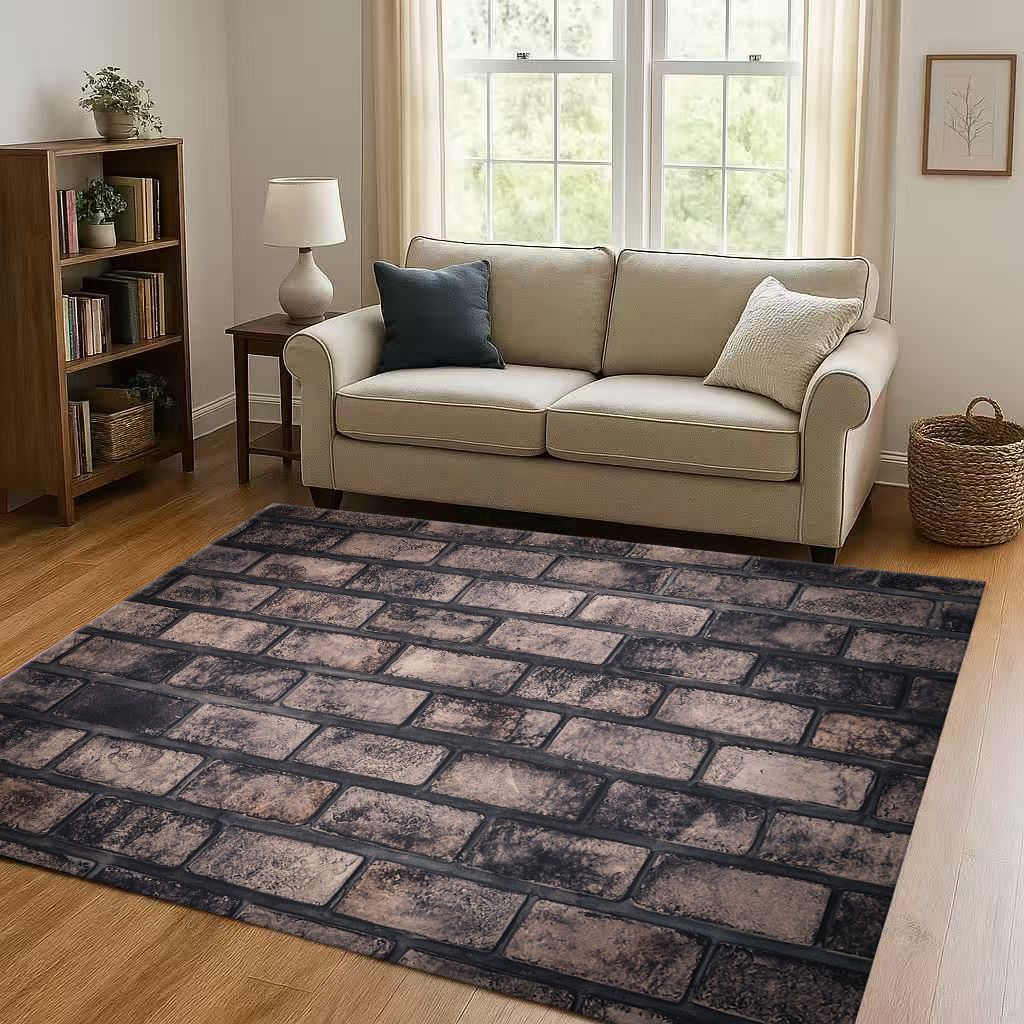 HD Retro Brick Stone Building Wall Art Living Room Non-Slip Area Rug Soft Carpet for Bedroom Playroom Sofa,Home Decor Doormat