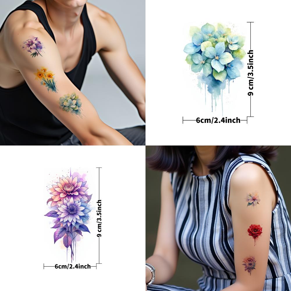 9pcs Temporary Tattoo Watercolor Wisteria Arch Sunflower Pine Tree For Chest Children Arms