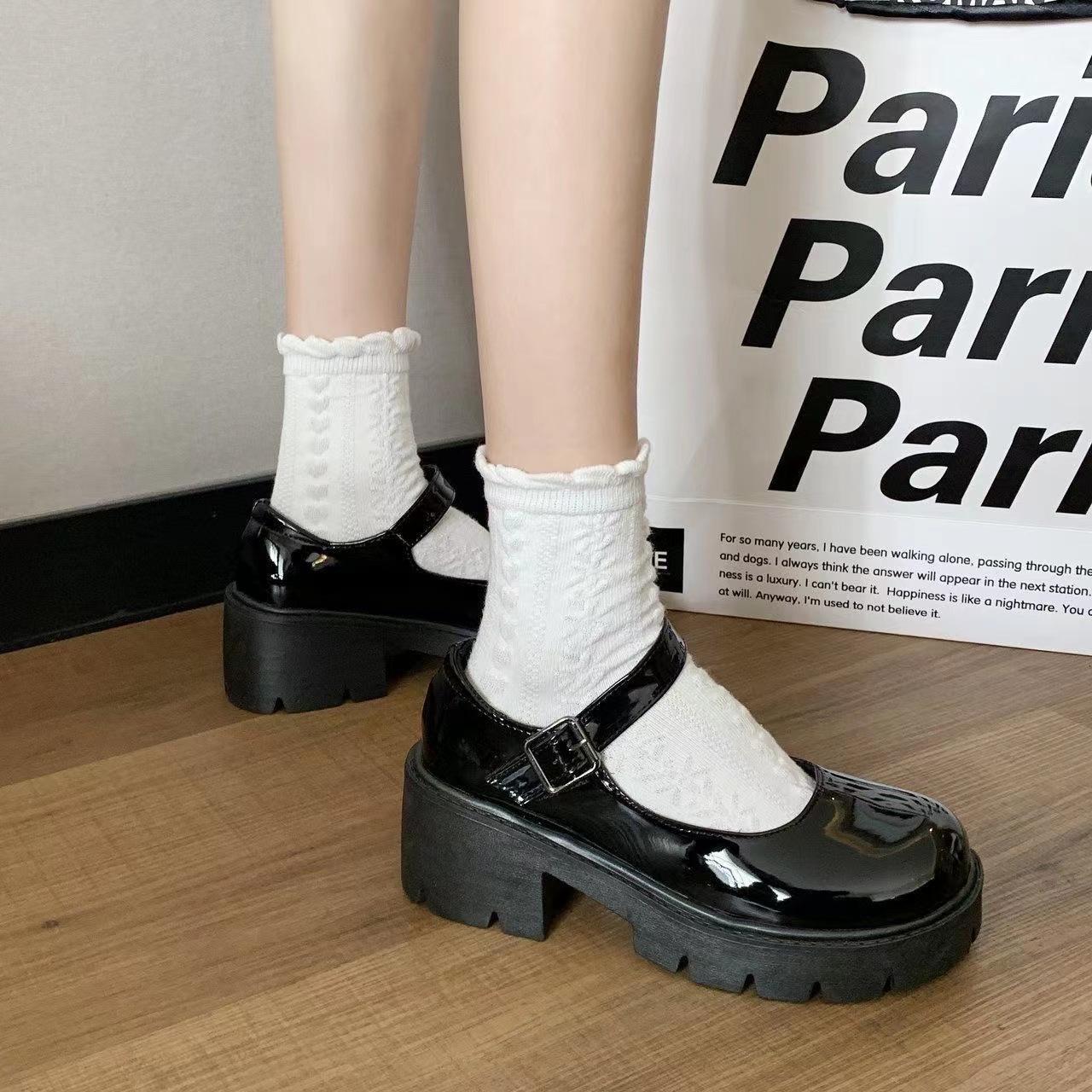 

«Женские туфли Мэри Джейн в британском стиле, весна/осень 2024 г., черные кожаные, на толстой подошве, визуально увеличивающие рост, в стиле Лолиты JK» 39