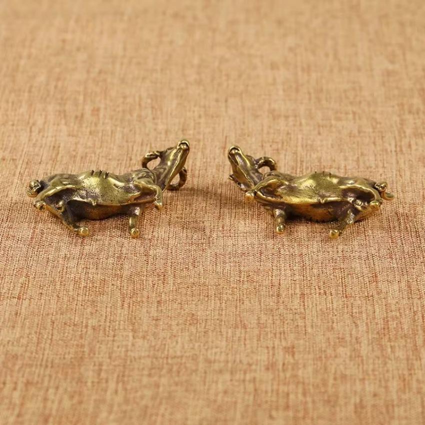 1 Pair Solid Brass Ox Sculpture Zodiac Desktop Decor Handmade Copper Art Collectible Gold Plated Lucky Charm for Christmas