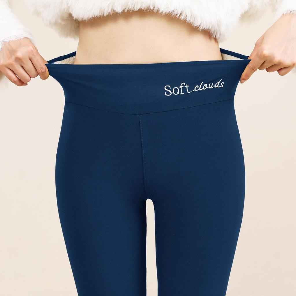 Women's High-Waisted Plus Velvet Lamb Fleece Leggings - Thickened, Plain, Warm, Autumn/Winter