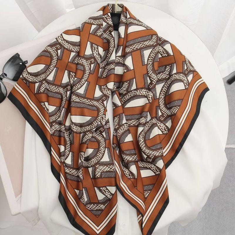 Versatile Shawl Animal Print Black And White Simple Large Square Scarf 90 * 90Cm Simulated Silk Twill Silk Women'S Silk Scarf