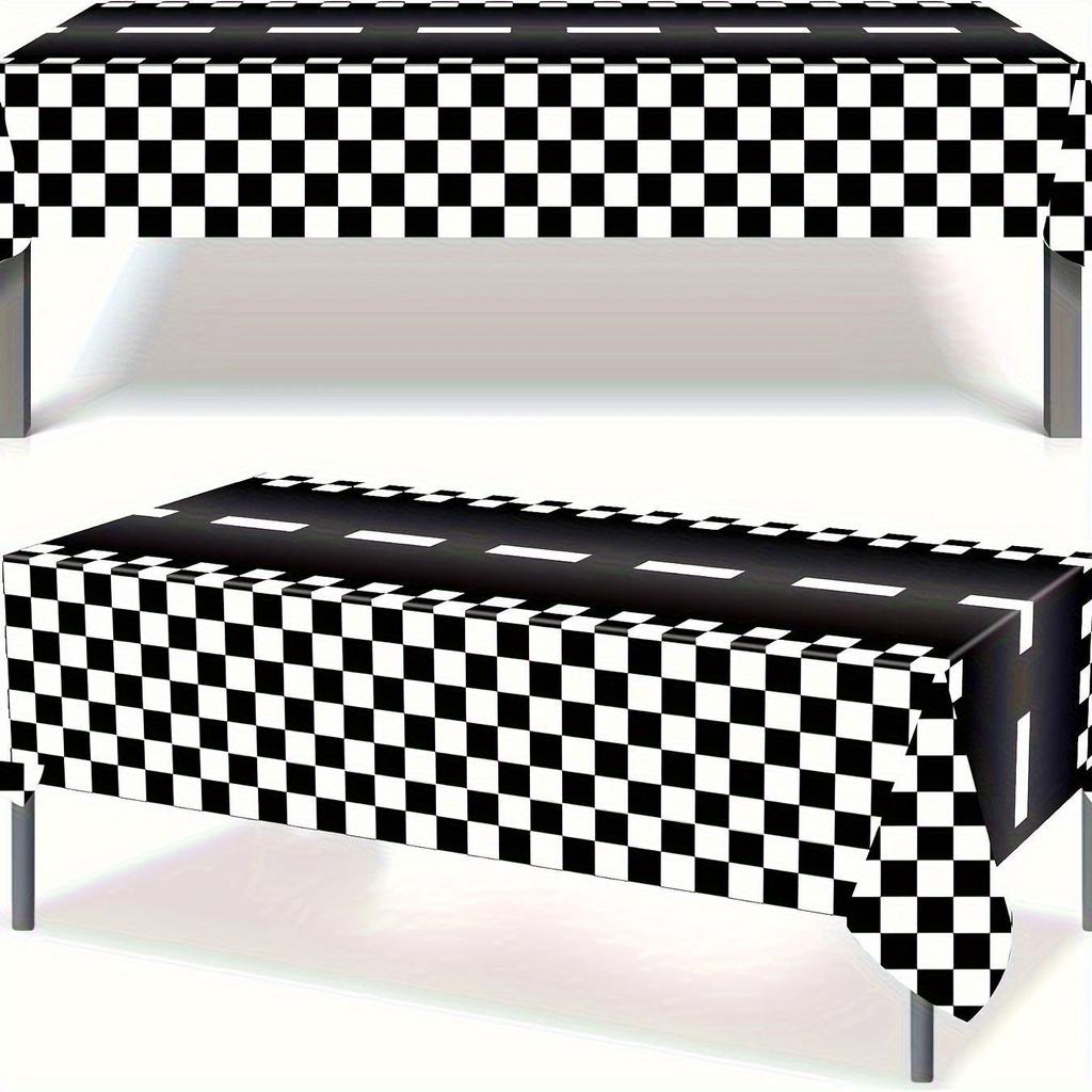 Racing Theme Disposable Tablecloths Black and White Plaid for Parties, Weddings, Birthdays Durable Tablecloth