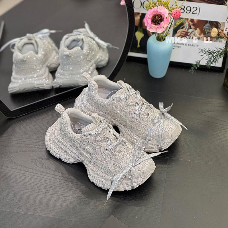 Sneakers Sport Casual Mode Strass Dikke Zool Schoenen Antislip Hardloop Comfort Dames Schoenen Glanzend Tennis Chunky Schoenen 37 black