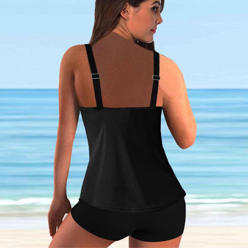 Dámské plavky s popruhem přes rameno Černý potisk Bikini Tankini plavky
