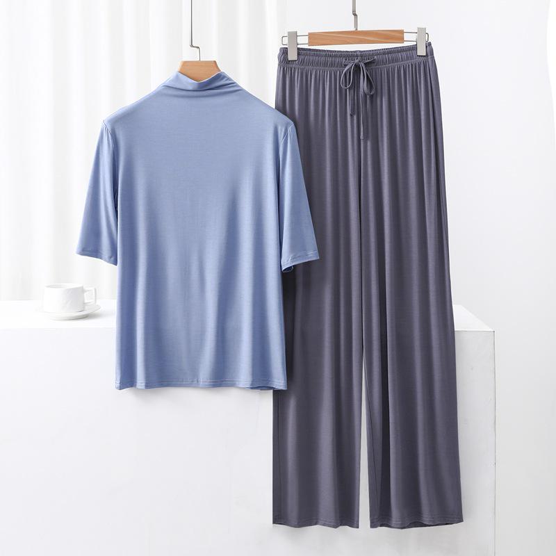 Nuovo Set Stagionale in Modal con Scollo Alto, Manica Media e Pantaloni a Gamba Larga - Moda Due Pezzi Larga, Casual e Comoda