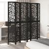 6 Piece Black Folding Screen Solid Paulownia Wood