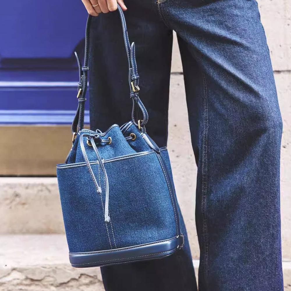 Ladies Luxury Bags Csw003 Women's Fashion Denim Bucket Bags For Luxury Designer Handbags Canvas Shoulder Bag Drawstring Bag