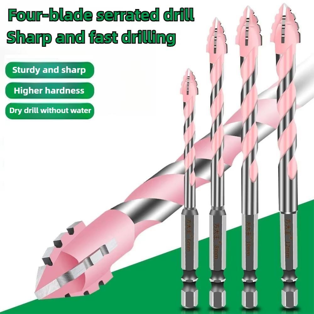 Four-Edged Eccentric Drill Bit Serrated Skewed Head Tile Drill Bit High Hardness Concrete Drill Bit Set Drilling Tool