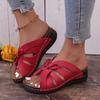 Large Size Bow Flat Bottom Wedge Slippers New Solid Color Shake Line Hollow Fish Mouth Slippers