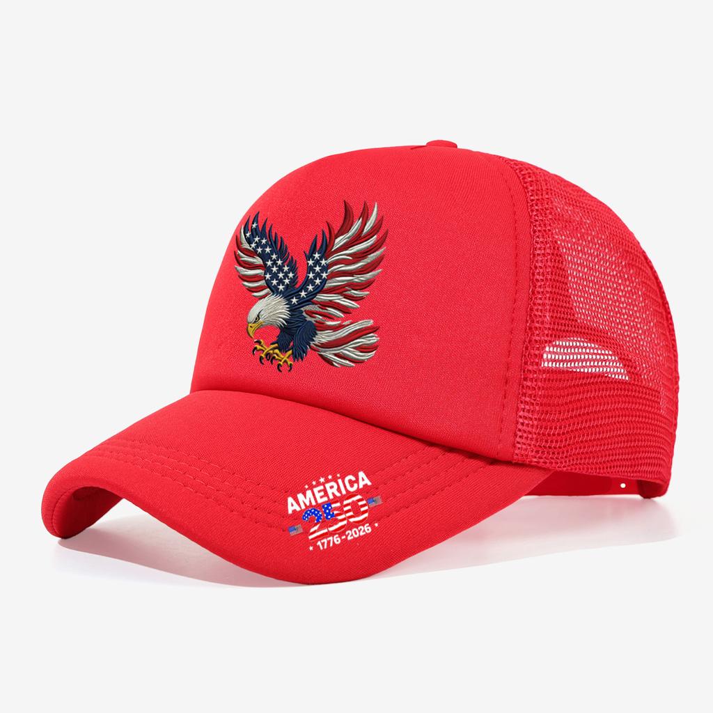 1PC Mesh Trucker Hat, Breathable, 250th America Eagle Print, Patriotic Streetwear for Men Women