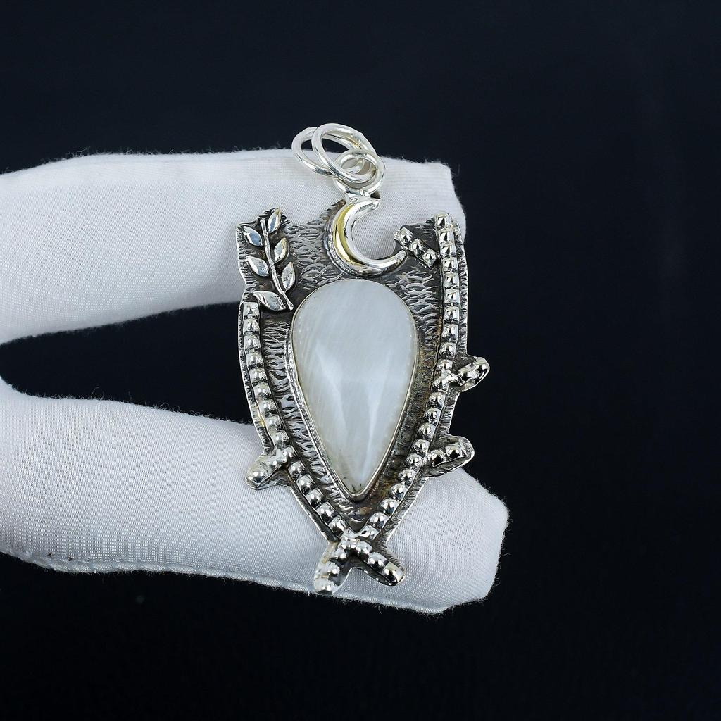 Natürlicher Regenbogen-Mondstein Edelstein Silberanhänger in 925 Sterlingsilber - Handgefertigtes Design, Alltagsschmuck, Einzigartiger Anhänger Thanksgiving-Geschenk